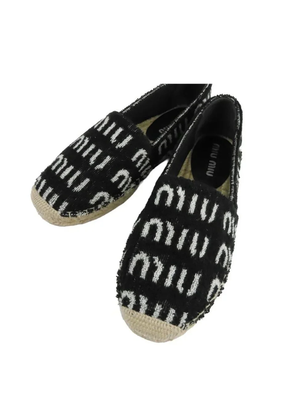 Miu Miu Espadrilles Black Fabric Slip on Logo Shoes
